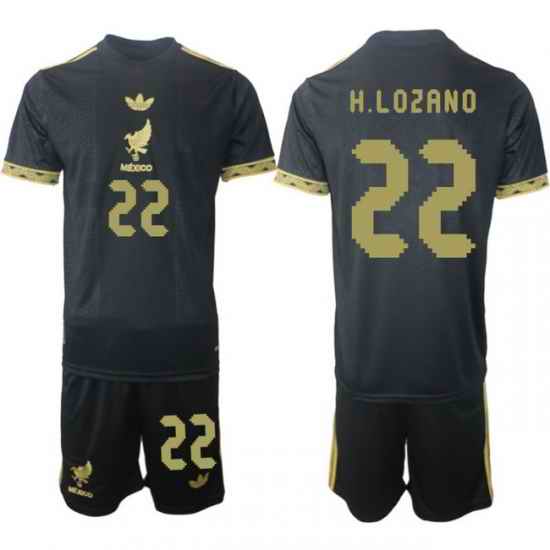 Men Mexico 2025 Soccer Jerseys BlackGold #22 H.LOZANO
